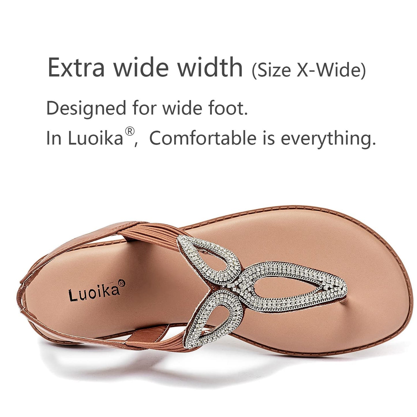 Luoika Women's Wide Width Flat Slides Sandals, Flip Flop Strappy Rhinestone Thong Sandals Comfortable Summer Beach Shoes for Women.