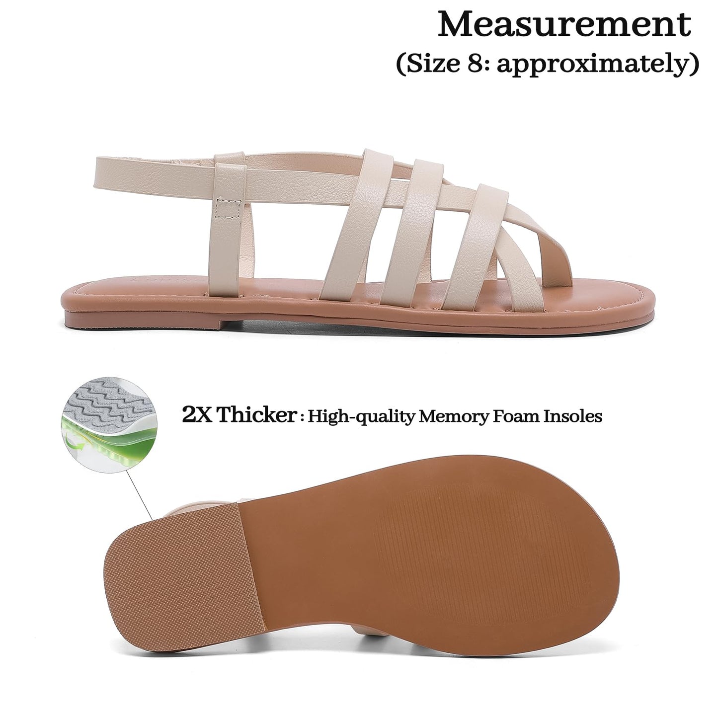 Luoika Women's Wide Width Flat Sandals, Flip Flop Casual Strapy Sandals Slip on Summer Beach Shoes for Women.