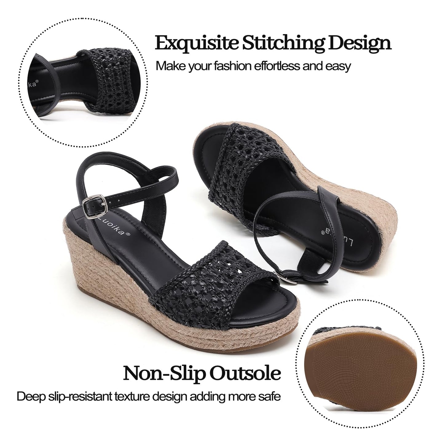 Luoika Women's Wide Width Wedge Sandals, Ankle Strap Open Toe Platform Wedge Pump Heel Women's Sandals Concise Casual Summer Shoes.