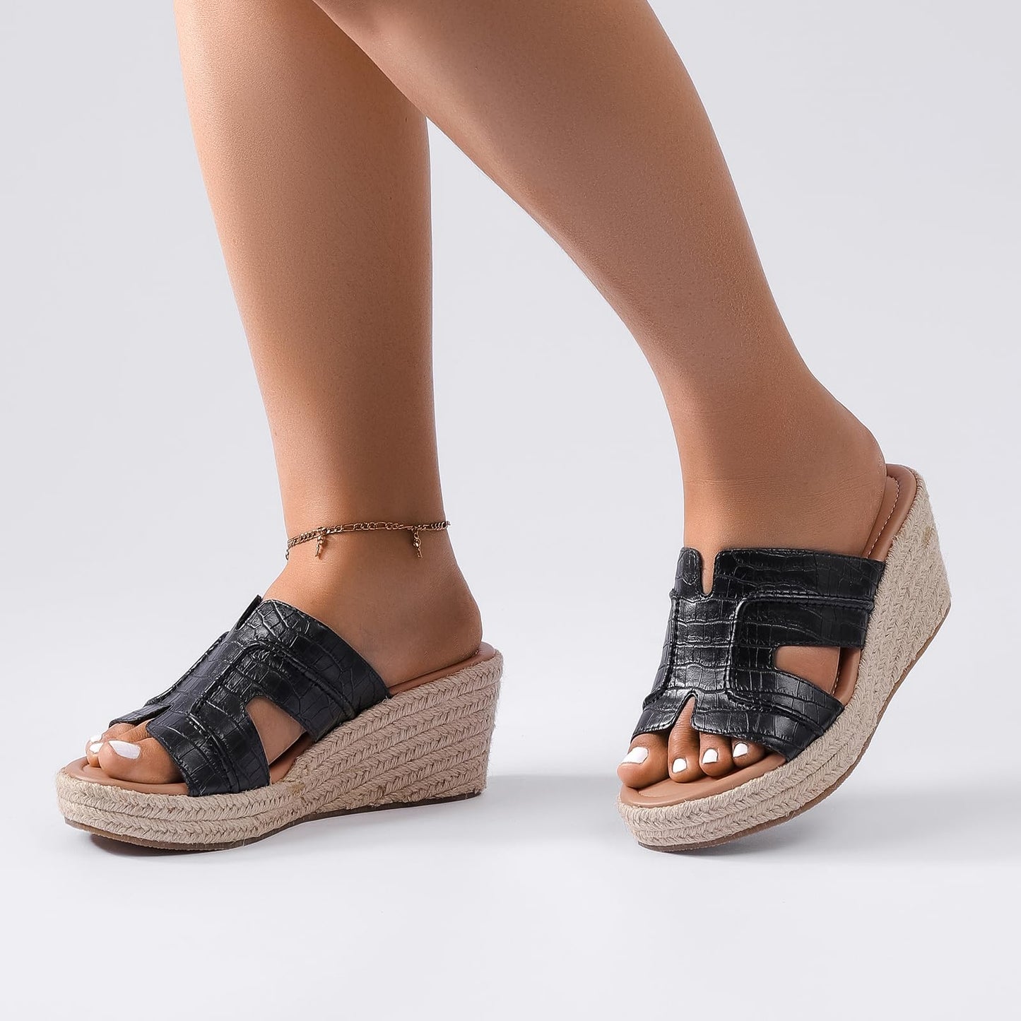 Luoika Women's Wide Width Wedge Slides Sandals, Slip on Plateform Wedge Pump Heel Casual Summer Sandals for Women.