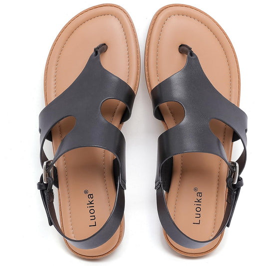 Luoika Women's Wide Width Flat Sandals, Flip Flop Casual Strapy Sandals Slip on Summer Beach Shoes for Women.