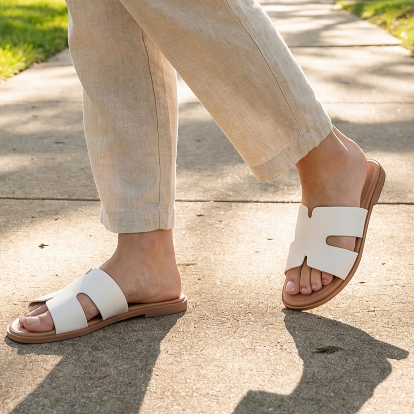 Luoika Women's Wide Width Flat Slides Sandals, Casual Comfortable Summer Beach Shoes Slip on Slide Sandal for Women.