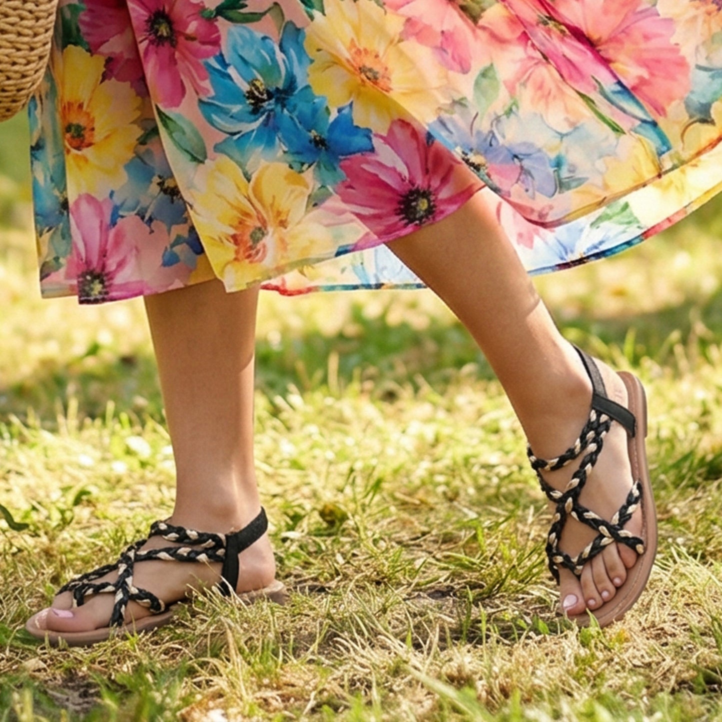 Luoika Women's Wide Width Flat Sandals, Flip Flop Casual Strapy Sandals Slip on Summer Beach Shoes for Women.