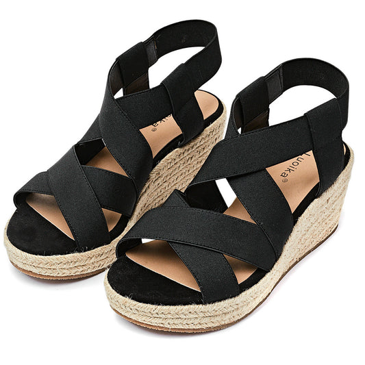 Luoika Women's Wide Width Wedge Sandals, Platform Ankle Strap Open Toe Espadrille Wedge Pump Heel Women's Sandals Concise Casual Summer Shoes.
