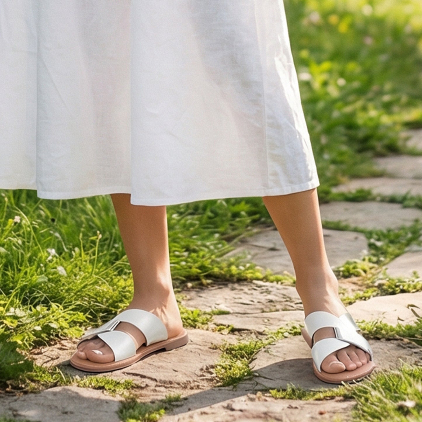 Luoika Women's Wide Width Flat Slides Sandals, Strapy Slide Sandal Slip on Dressy Summer Shoes for Women.