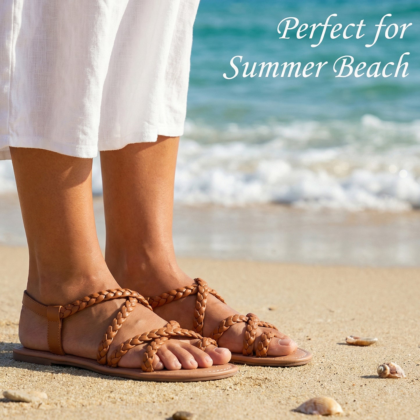 Luoika Women's Wide Width Flat Sandals, Flip Flop Casual Strapy Sandals Slip on Summer Beach Shoes for Women.