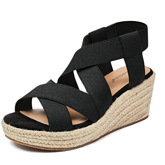Luoika Women's Wide Width Wedge Sandals, Platform Ankle Strap Open Toe Espadrille Wedge Pump Heel Women's Sandals Concise Casual Summer Shoes.