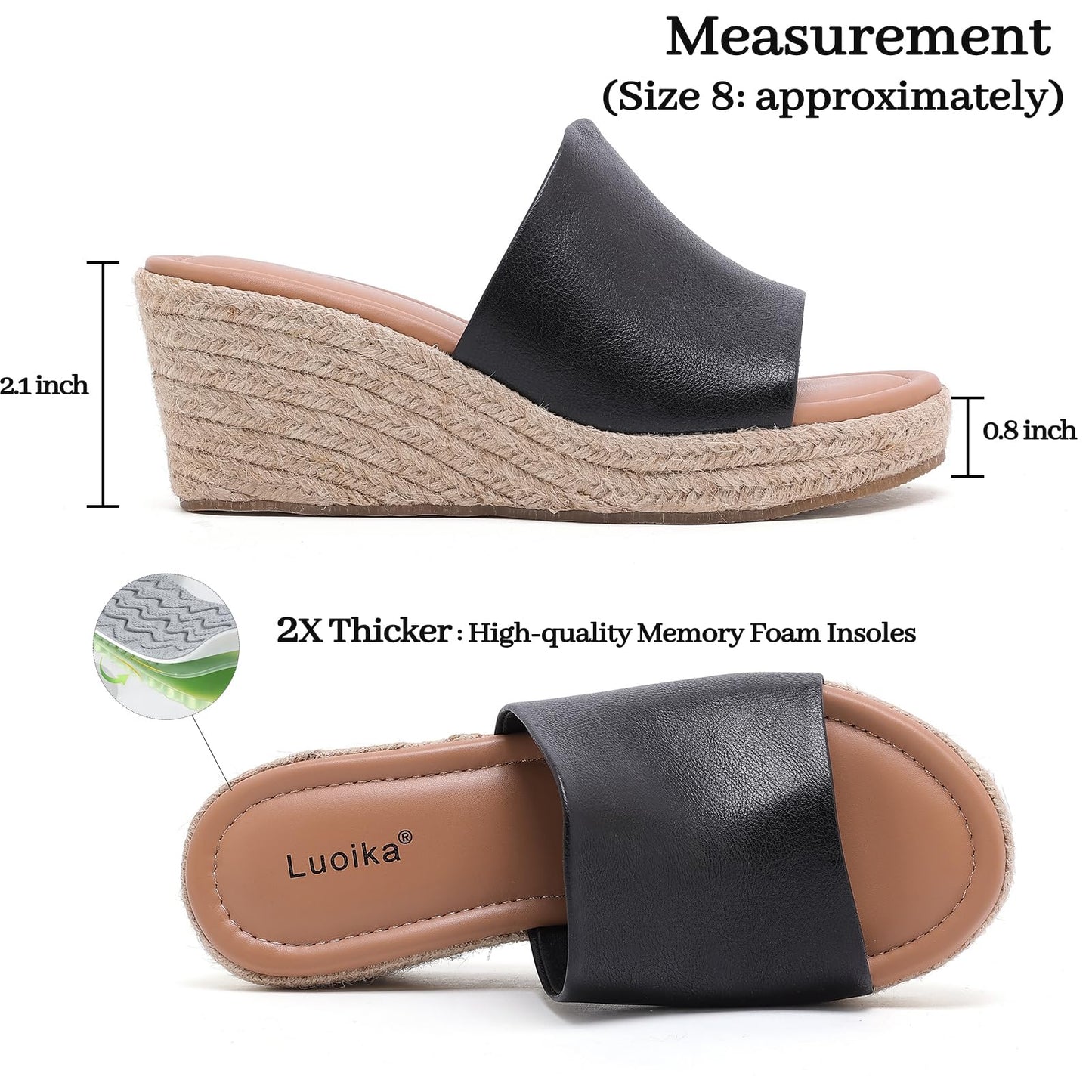 Luoika Women's Wide Width Wedge Slides Sandals, Slip on Plateform Wedge Pump Heel Casual Summer Sandals for Women.