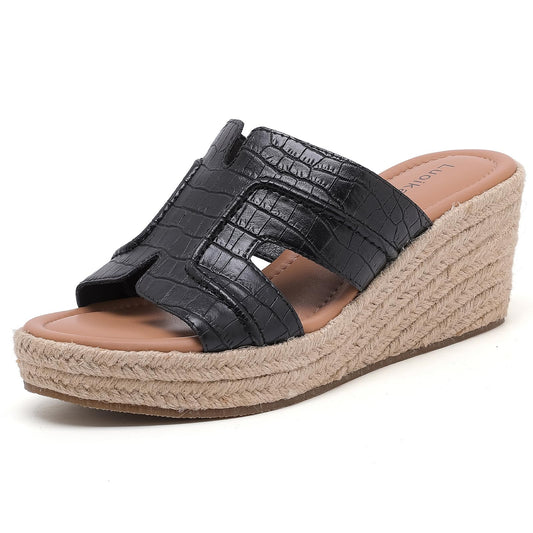 Luoika Women's Wide Width Wedge Slides Sandals, Slip on Plateform Wedge Pump Heel Casual Summer Sandals for Women.