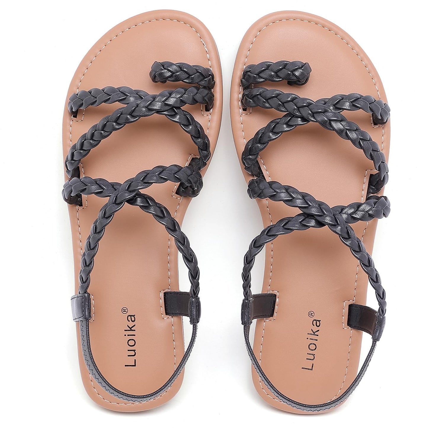 Luoika Women's Wide Width Flat Sandals, Flip Flop Casual Strapy Sandals Slip on Summer Beach Shoes for Women.