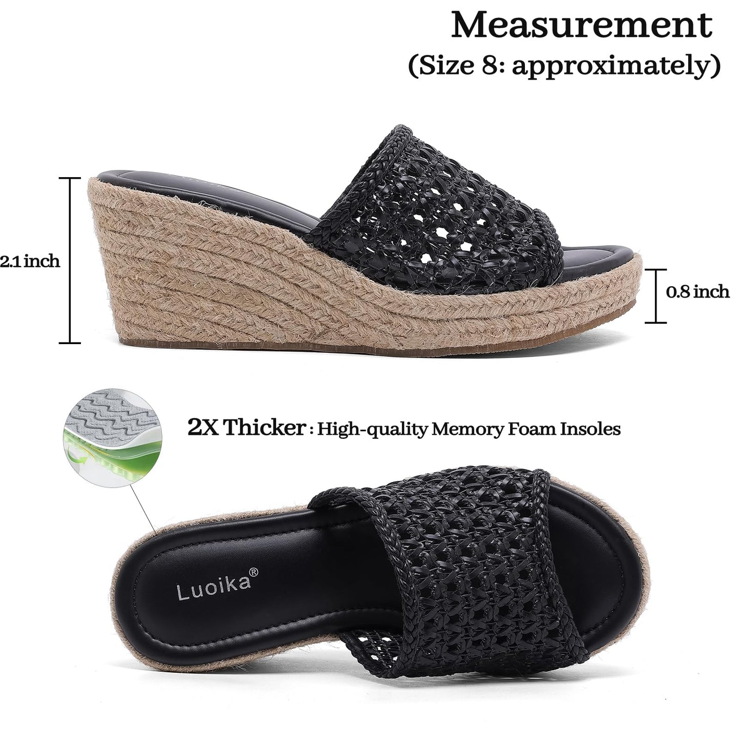 Luoika Women's Wide Width Wedge Slides Sandals, Slip on Plateform Wedge Pump Heel Casual Summer Sandals for Women.