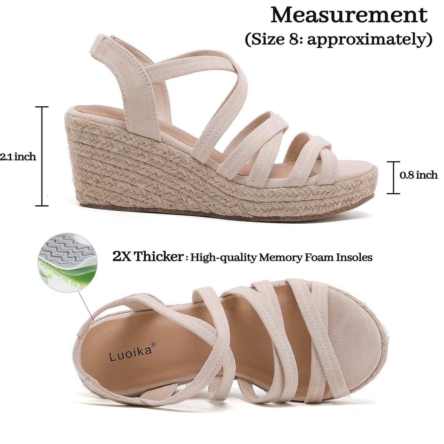Luoika Women's Wide Width Wedge Sandals, Platform Wedge Pump Heel Ankle Strap Open Toe Women's Sandals Concise Casual Summer Shoes.