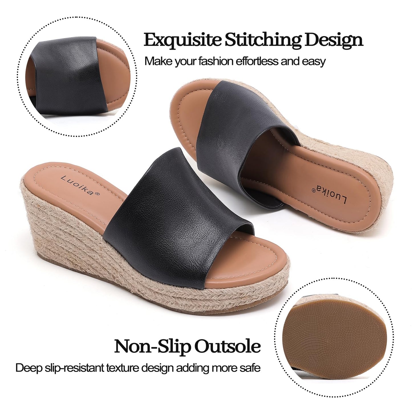 Luoika Women's Wide Width Wedge Slides Sandals, Slip on Plateform Wedge Pump Heel Casual Summer Sandals for Women.