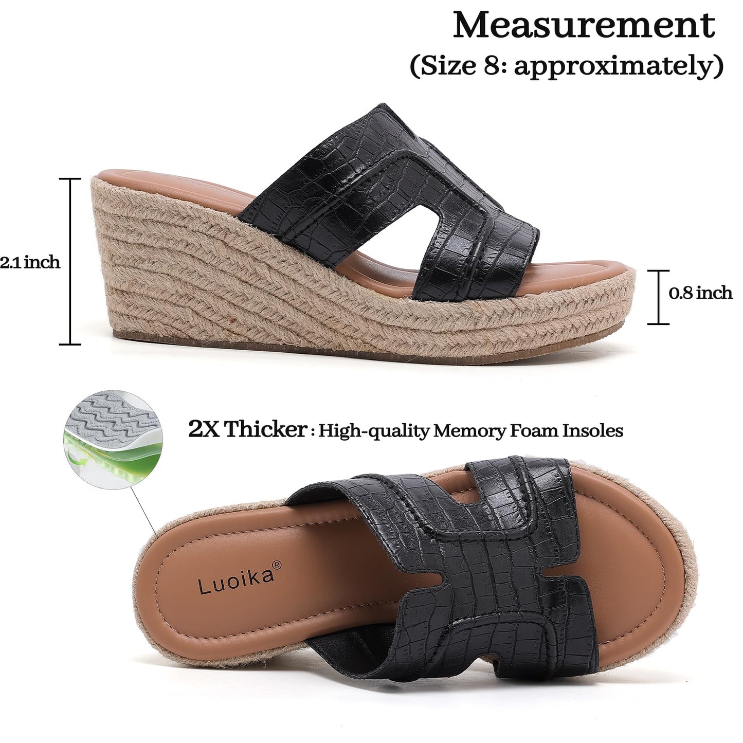 Luoika Women's Wide Width Wedge Slides Sandals, Slip on Plateform Wedge Pump Heel Casual Summer Sandals for Women.