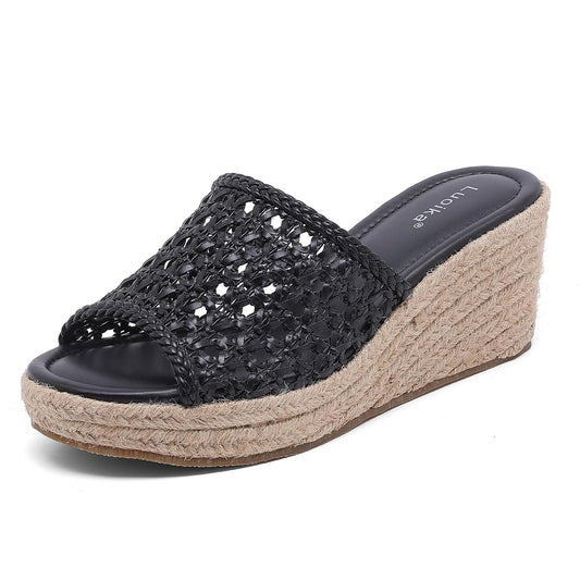 Luoika Women's Wide Width Wedge Slides Sandals, Slip on Plateform Wedge Pump Heel Casual Summer Sandals for Women.