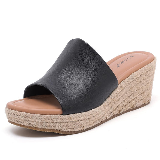 Luoika Women's Wide Width Wedge Slides Sandals, Slip on Plateform Wedge Pump Heel Casual Summer Sandals for Women.