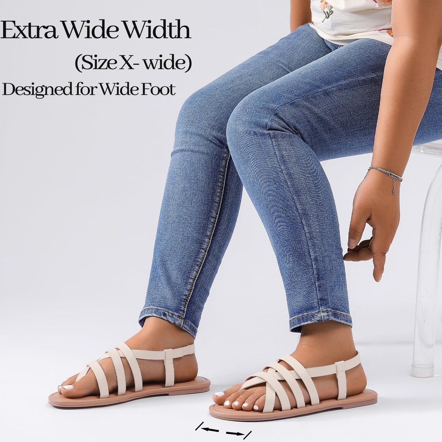 Luoika Women's Wide Width Flat Sandals, Flip Flop Casual Strapy Sandals Slip on Summer Beach Shoes for Women.