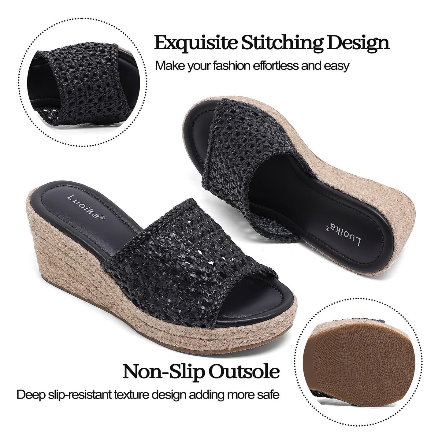 Luoika Women's Wide Width Wedge Slides Sandals, Slip on Plateform Wedge Pump Heel Casual Summer Sandals for Women.