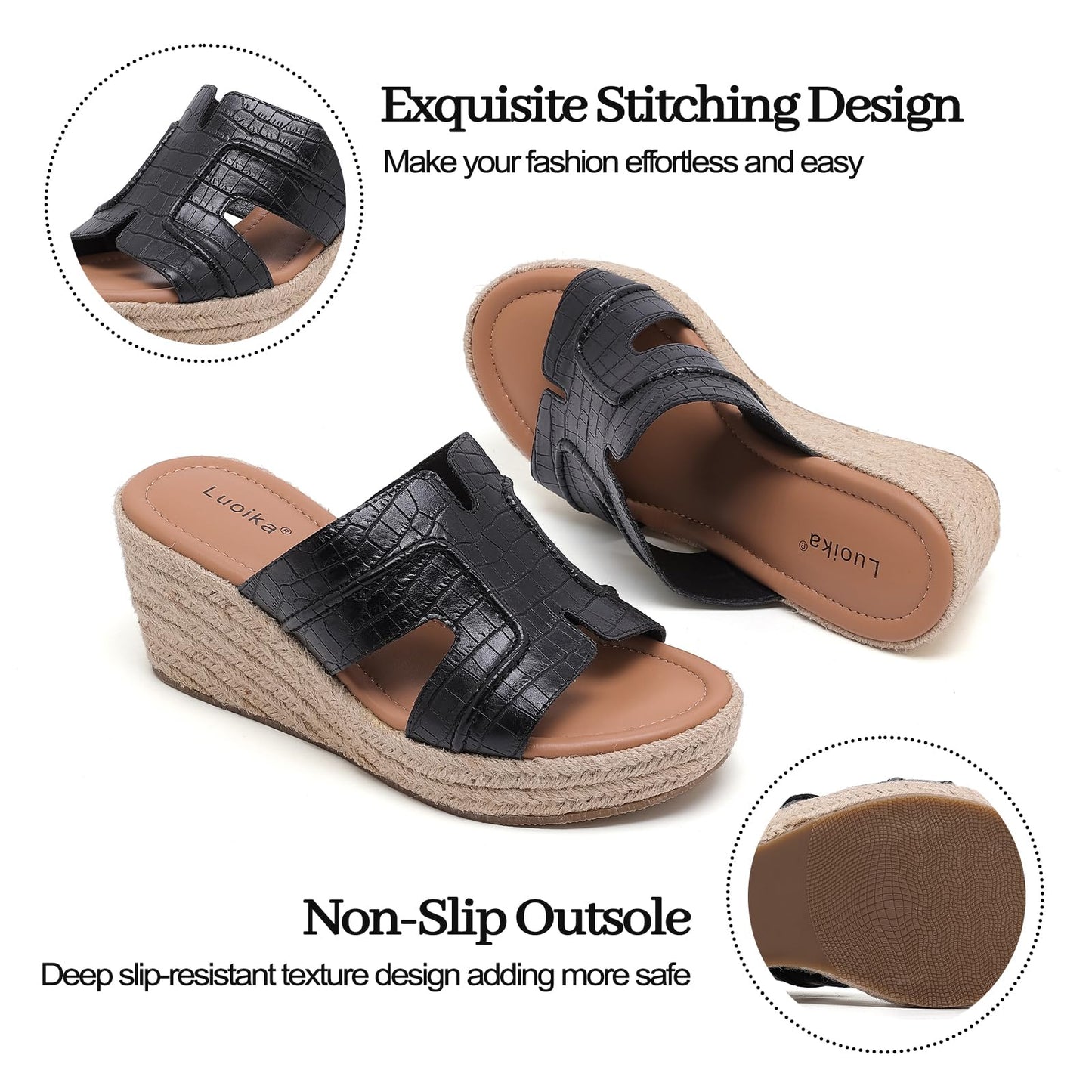 Luoika Women's Wide Width Wedge Slides Sandals, Slip on Plateform Wedge Pump Heel Casual Summer Sandals for Women.