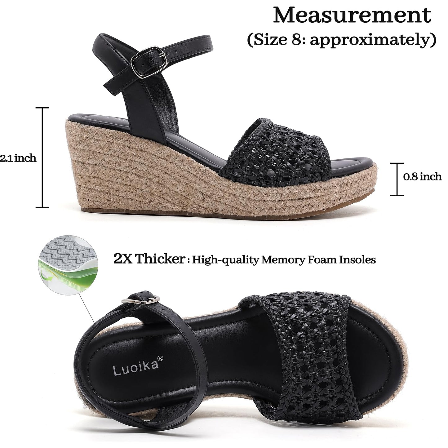 Luoika Women's Wide Width Wedge Sandals, Ankle Strap Open Toe Platform Wedge Pump Heel Women's Sandals Concise Casual Summer Shoes.