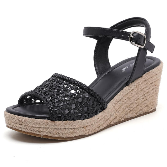 Luoika Women's Wide Width Wedge Sandals, Ankle Strap Open Toe Platform Wedge Pump Heel Women's Sandals Concise Casual Summer Shoes.