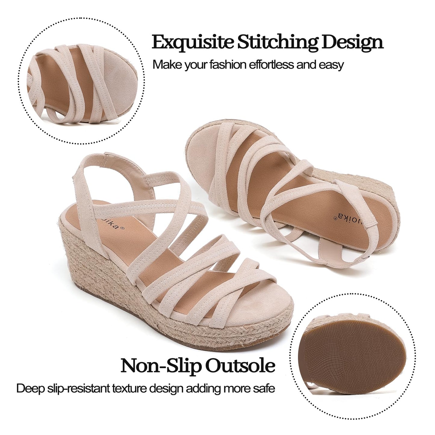 Luoika Women's Wide Width Wedge Sandals, Platform Wedge Pump Heel Ankle Strap Open Toe Women's Sandals Concise Casual Summer Shoes.